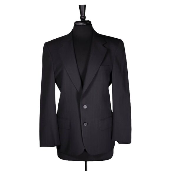 Burberrys Men's Blazer Jacket Black Wool Striped Two Button Lined Sport Coat 38S